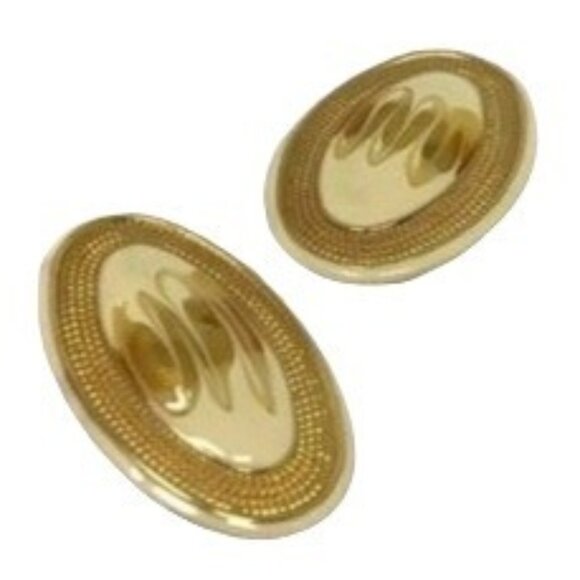 Vintage Pierced Earrings Metal Oval Geometric Gold Cream Retro 80s 90s - Picture 2 of 4